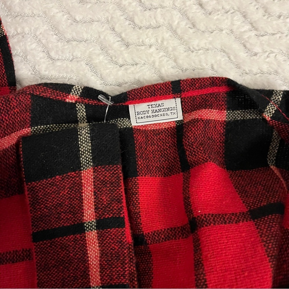 TEXAS BODY HANGINGS RED BLACK Plaid Wool Belted Cape Wrap Cloak Rare One Size - Picture 5 of 5